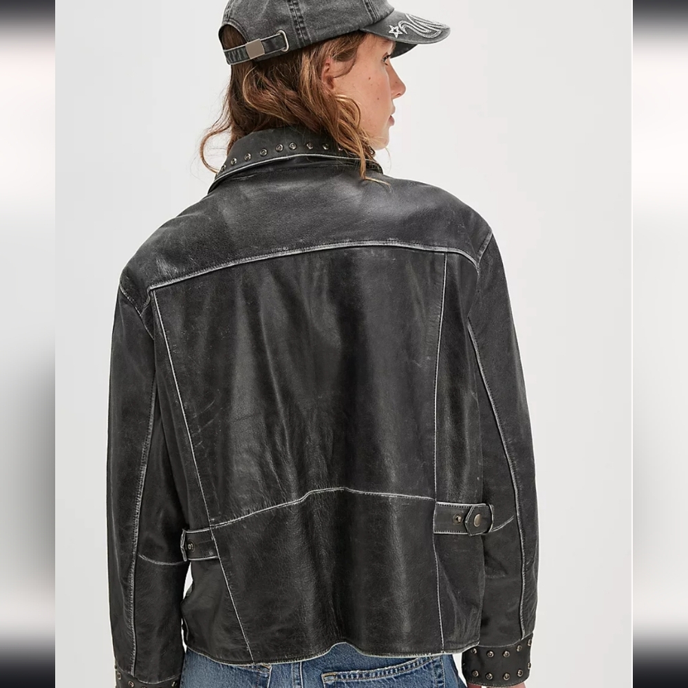 Nwt Found Black Leather Moto Jacket BRAND NEW WITH TAGS - Picture 2 of 9